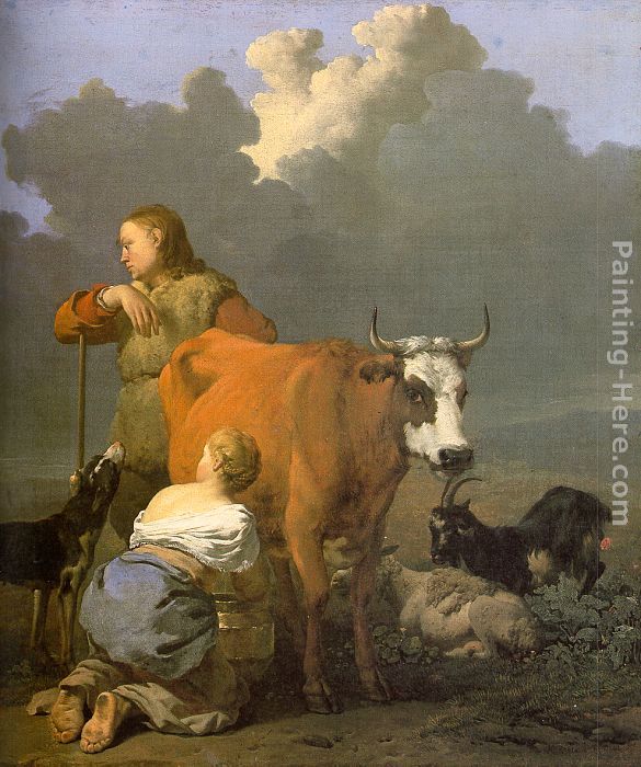 Woman Milking a Red Cow painting - Karel Dujardin Woman Milking a Red Cow art painting